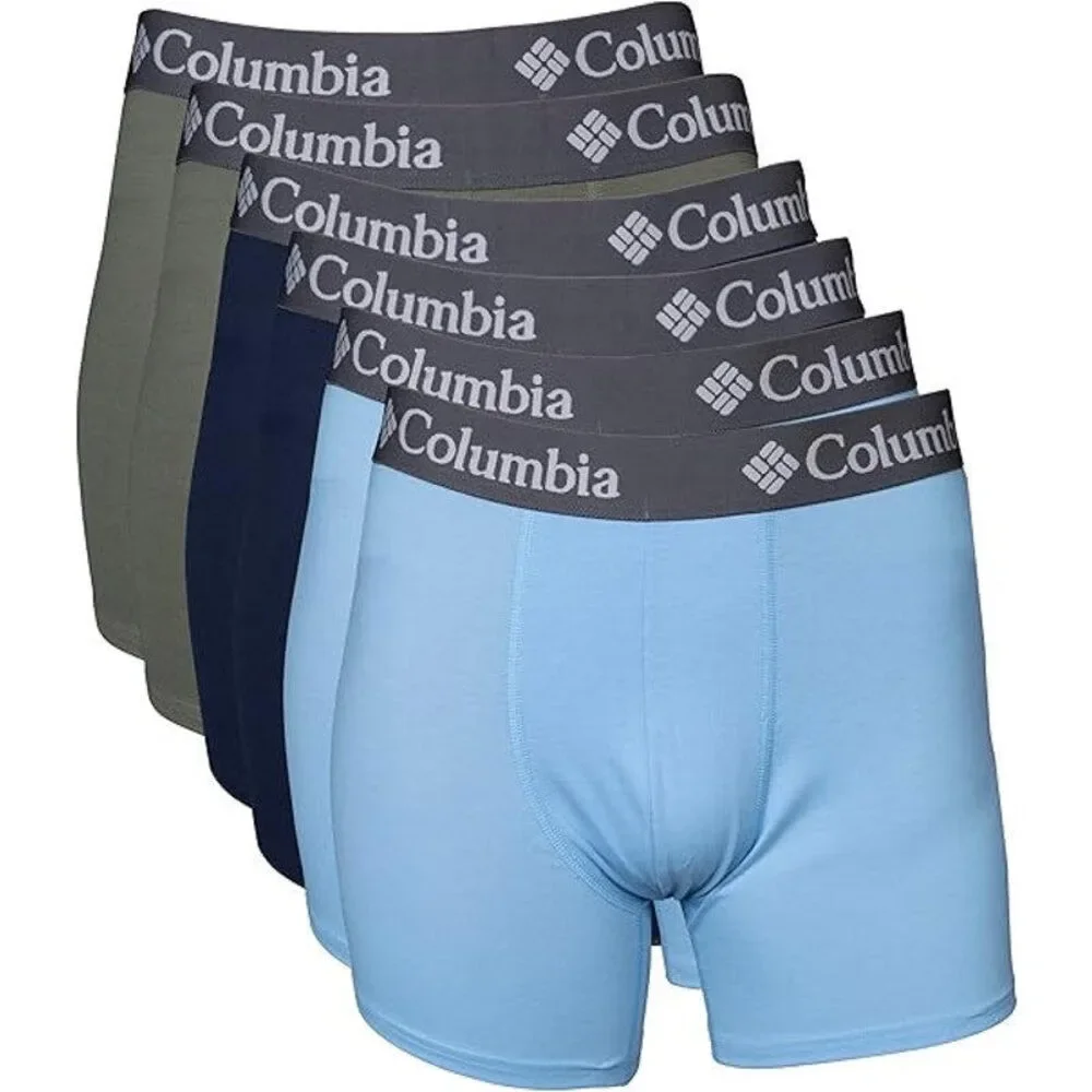 New 6-Pack Columbia Mens 2XL Blue Performance Stretch Boxer Brief Underwear